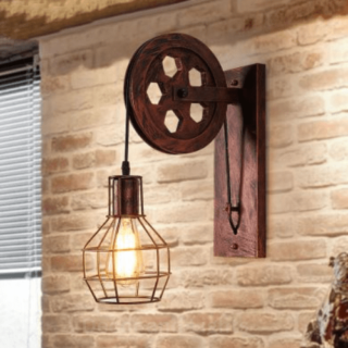 Vintage cage wheel wall light